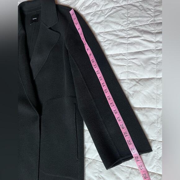 Theory Wool Cashmere Black Long Trench Overcoat Classic Timeless Luxury - Large - Picture 10 of 11
